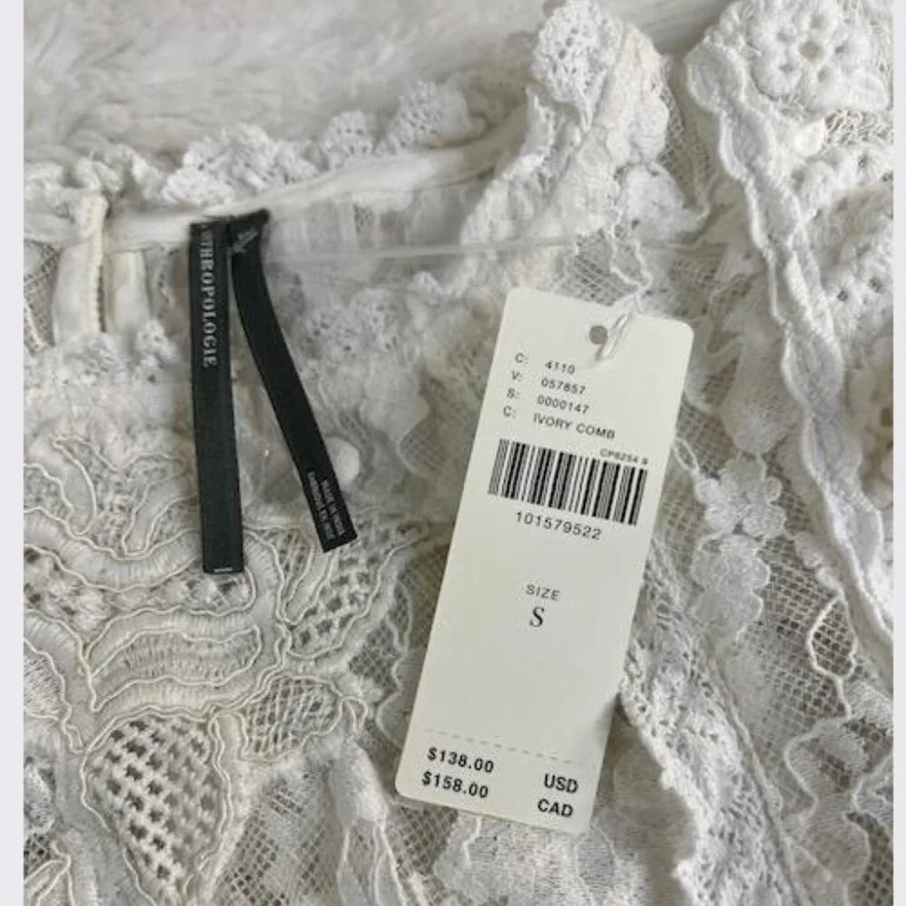 By Anthropologie Lace Appliqué Swing Top in Ivory Pattern - Size Small - NWT - Picture 7 of 7